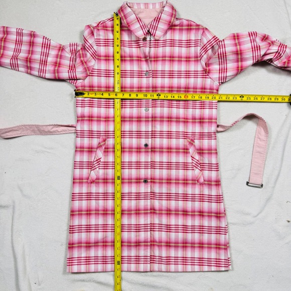 Bernardo Reversible Trench Coat Petal Pink Plaid Belted Lightweight Jacket‎ M - Picture 10 of 10